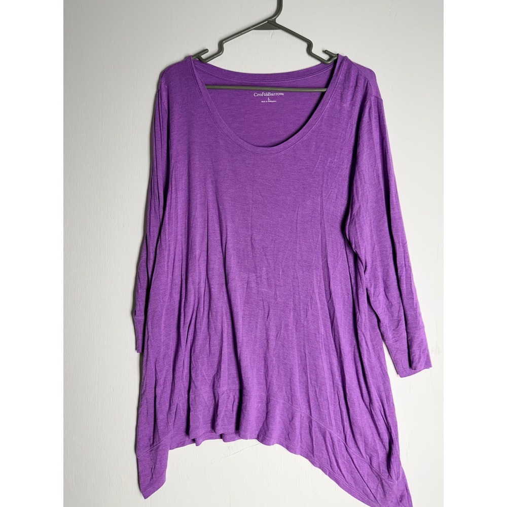 Croft & Barrow Purple Asymmetrical Sharkbite Hem Long Sleeve Tunic Top Large